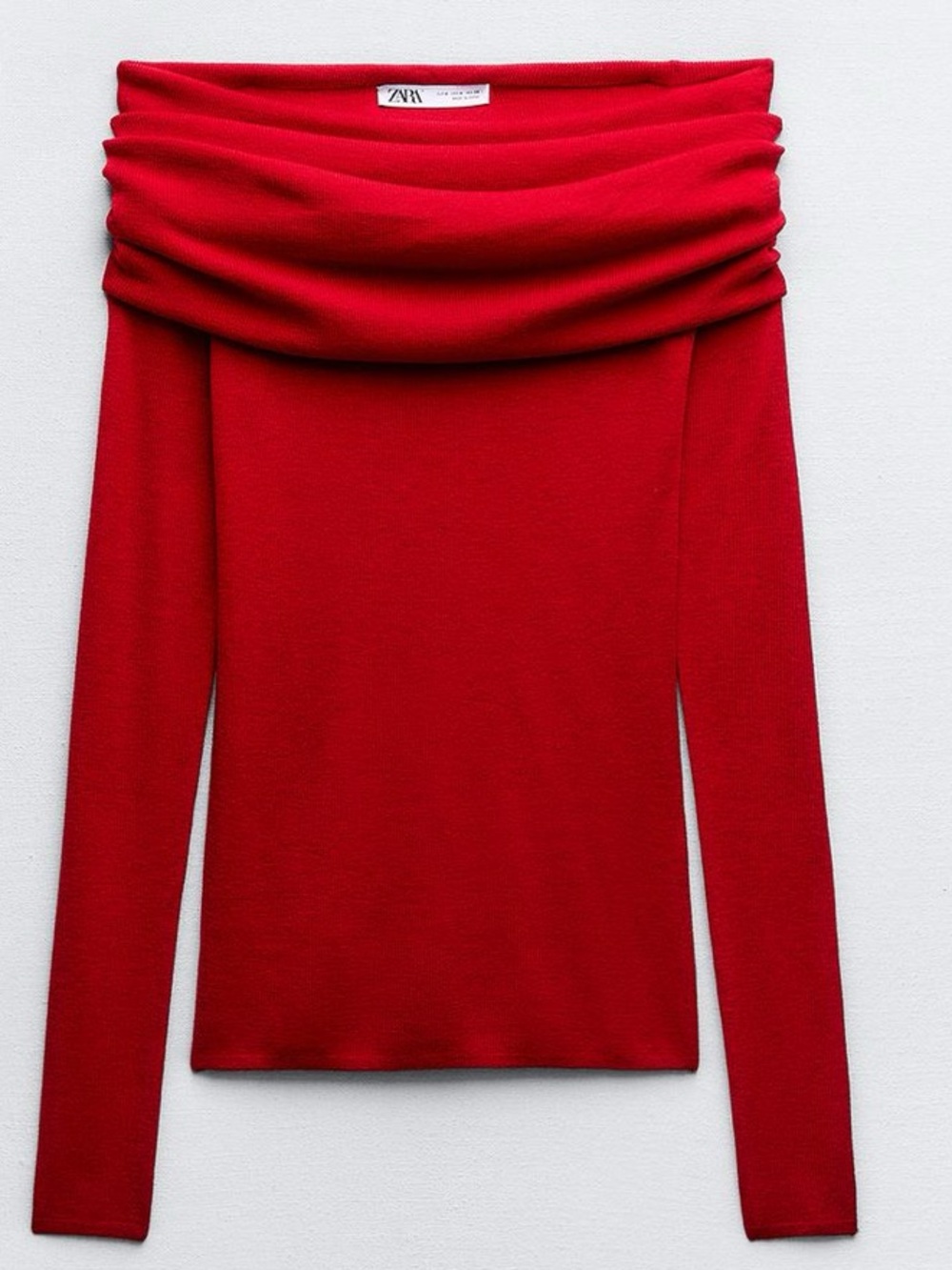 Zara Crimson Off-Shoulder Long Sleeve Top small